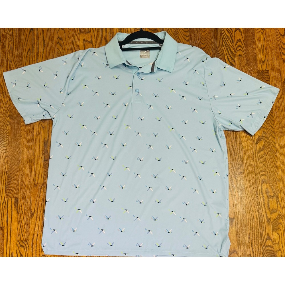 Callaway Golf Polo Swing Tech Opti-Dri Hummingbird Print Blue Men's Large